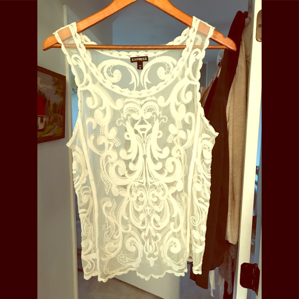 Express Sheer Embroidered Tank